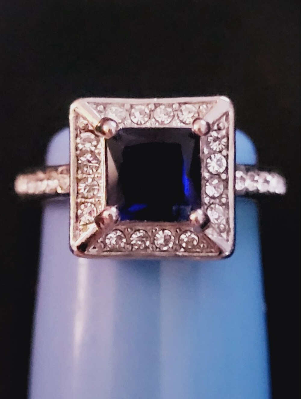 Sterling Silver Square Blue Sapphire Halo Pendant